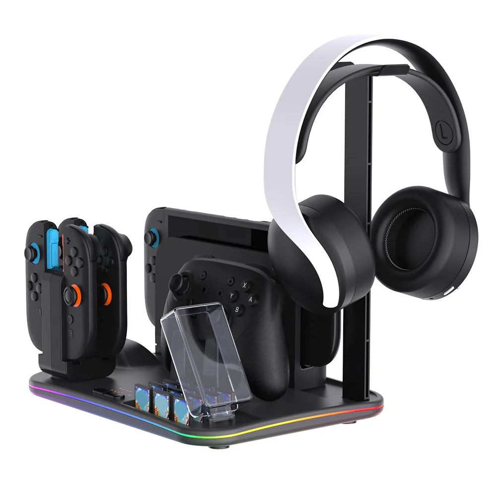 IPEGA PG-SW2065 For Nintendo Switch / Switch 2 RGB Lighting Game Controller Charging Dock with Cooling Fan Headphone Stand - Black - 2