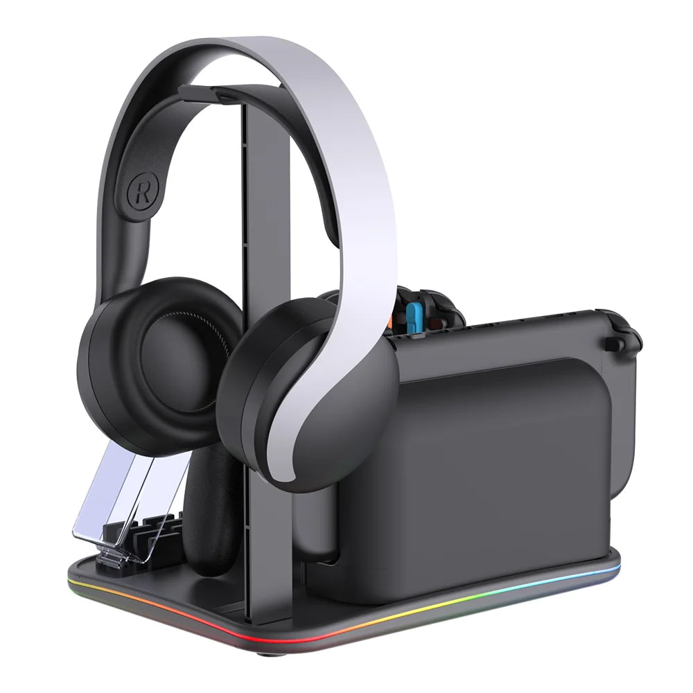 IPEGA PG-SW2065 For Nintendo Switch / Switch 2 RGB Lighting Game Controller Charging Dock with Cooling Fan Headphone Stand - Black - 3