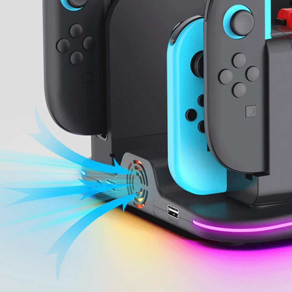 IPEGA PG-SW2065 For Nintendo Switch / Switch 2 RGB Lighting Game Controller Charging Dock with Cooling Fan Headphone Stand - Black - 6