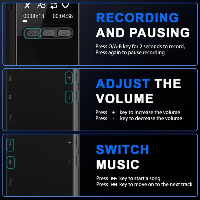 N27 Portable Bluetooth-compatible MP3 Player Large Storage Multi-Language Recorder 20H Long Standby One-Click Recording Audio Player - 6