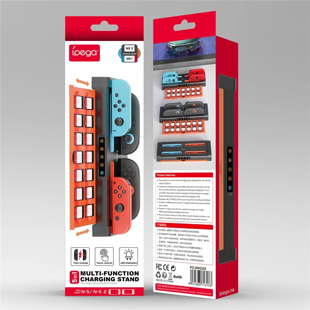 IPEGA PG-SW2252 For Nintendo Switch 1  /  2 Joy-Con Charging Dock Multi-Function Charging Stand with Game Card Storage - 6
