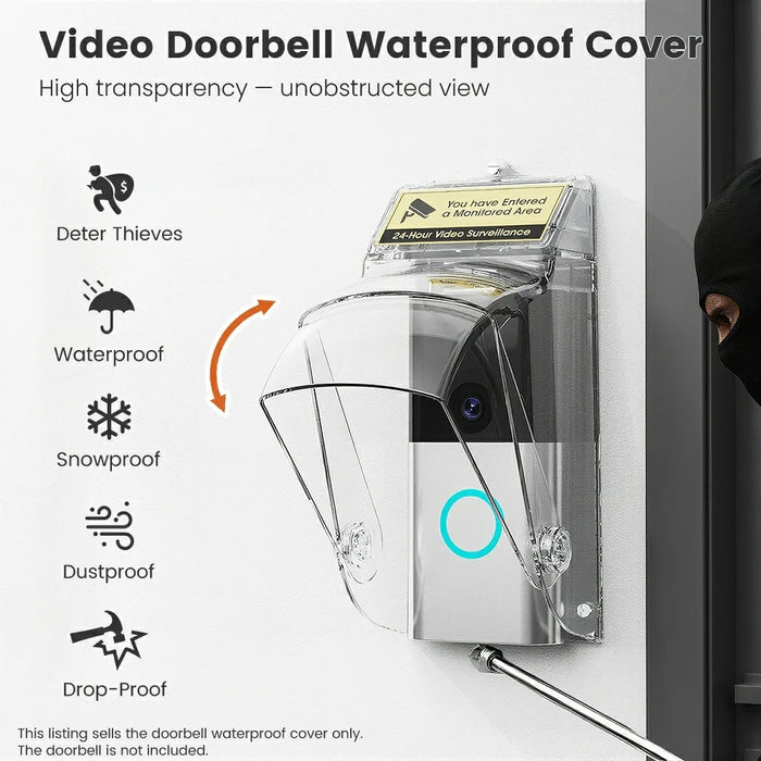 E10 Video Doorbell Waterproof Cover Anti-Theft Mounting Bracket Wireless Ring Button Dustproof Protector Shield for Outdoor Indoor - Transparent - 3