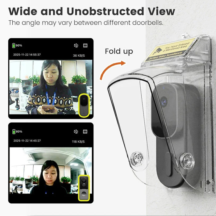 E10 Video Doorbell Waterproof Cover Anti-Theft Mounting Bracket Wireless Ring Button Dustproof Protector Shield for Outdoor Indoor - Transparent - 7