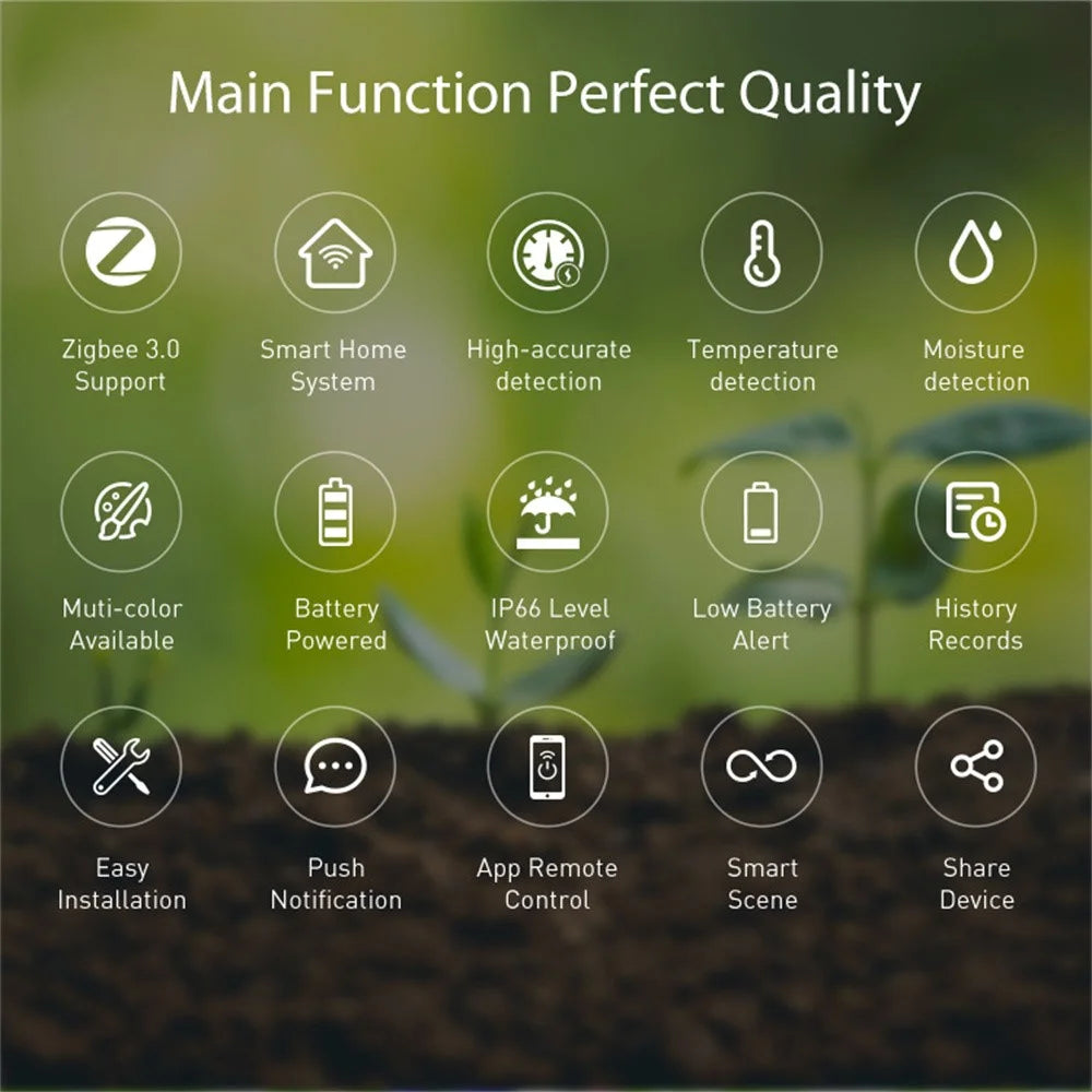 NEO ZigBee NAS-STH01B IP66 Waterproof Smart Soil Sensor Soil Temperature Humidity Monitor with App Control for Gardening - Green - 3