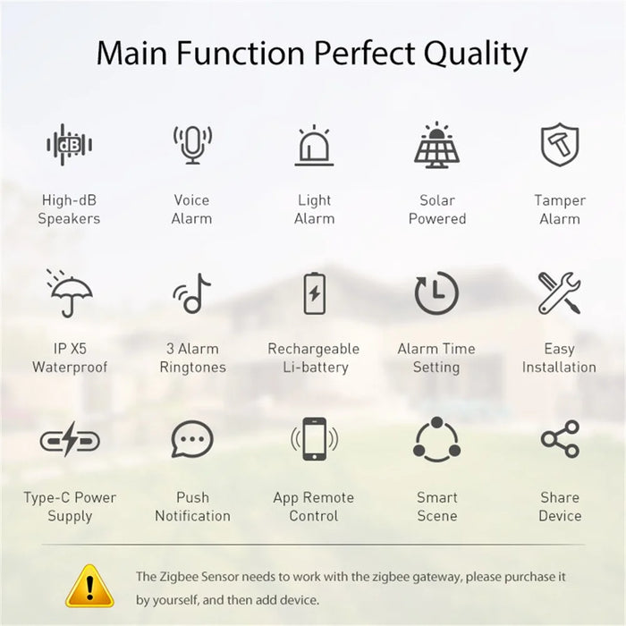 NEO ZigBee NAS-AB06B IPX5 Waterproof Solar Sound and Light Alarm Smart Outdoor Security Sensor with App Control - 6