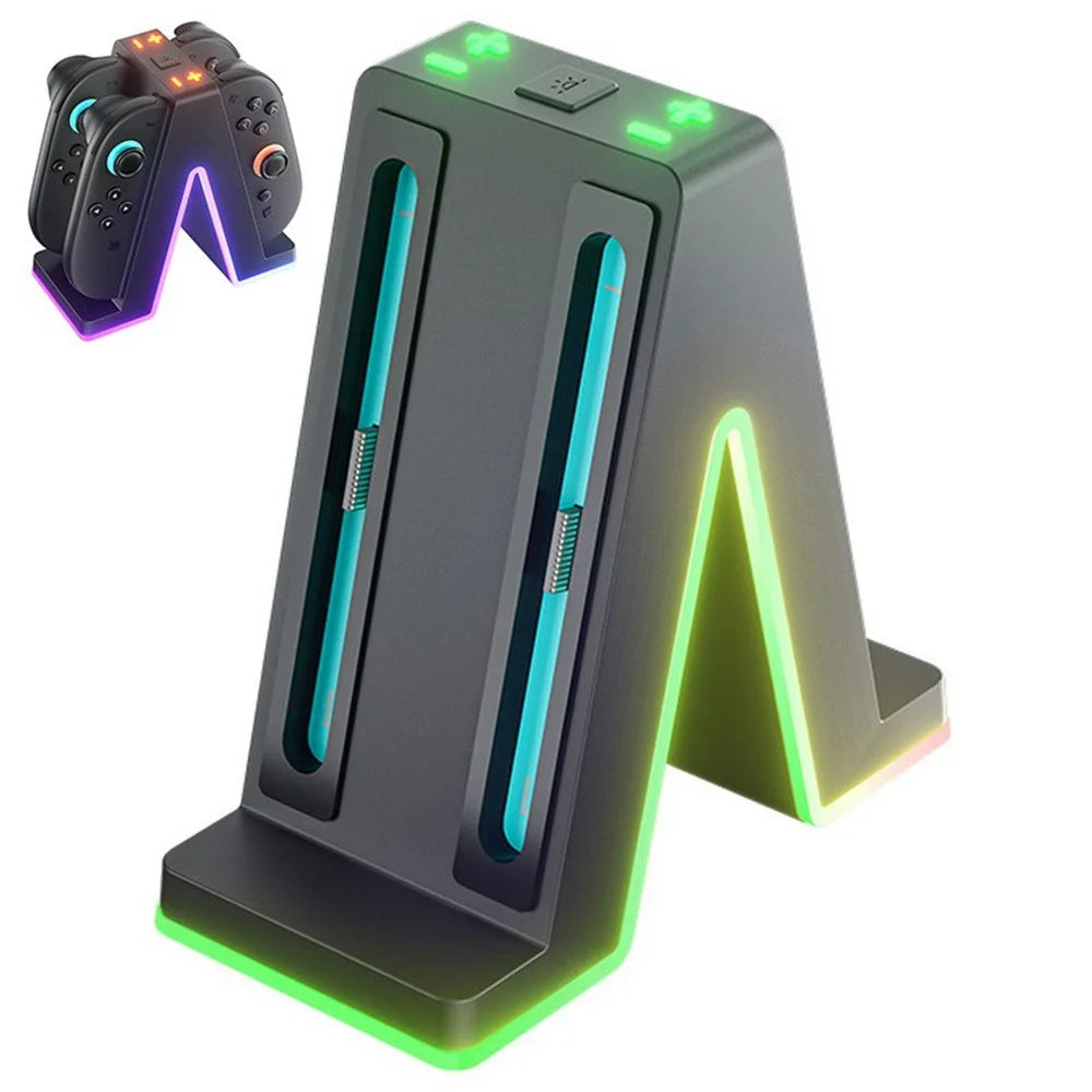 HBS-2849 4 in 1 Charging Station for Nintendo Switch 2 Joy-Pad Charging Dock with RGB Lighting  /  Magnetic Attachment  /  Indicator Lights - 1