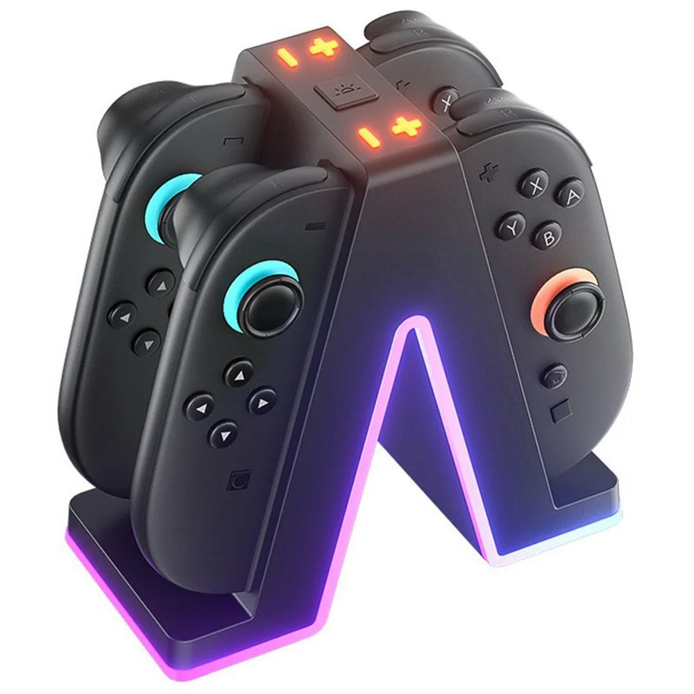 HBS-2849 4 in 1 Charging Station for Nintendo Switch 2 Joy-Pad Charging Dock with RGB Lighting  /  Magnetic Attachment  /  Indicator Lights - 2