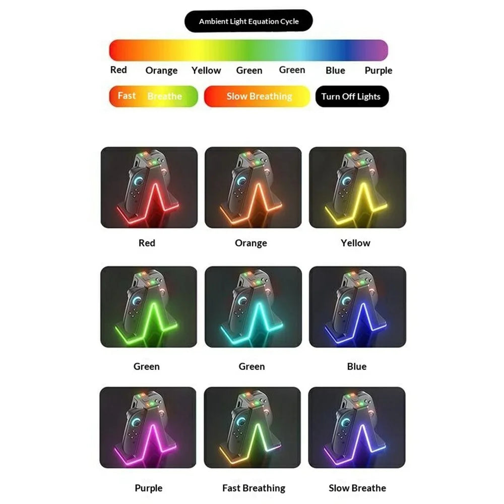 HBS-2849 4 in 1 Charging Station for Nintendo Switch 2 Joy-Pad Charging Dock with RGB Lighting  /  Magnetic Attachment  /  Indicator Lights - 6