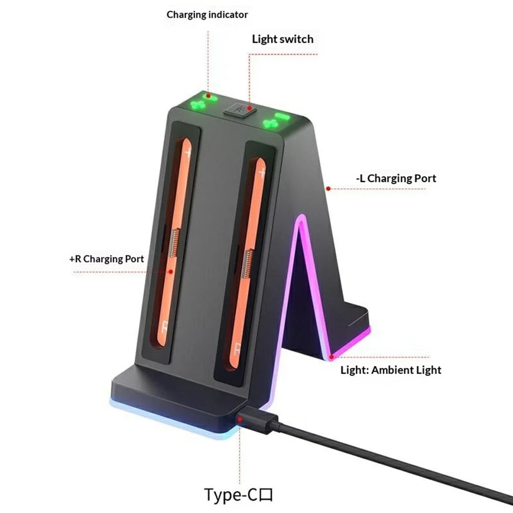 HBS-2849 4 in 1 Charging Station for Nintendo Switch 2 Joy-Pad Charging Dock with RGB Lighting  /  Magnetic Attachment  /  Indicator Lights - 7