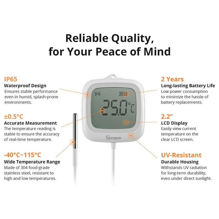 SONOFF SNZB-02LD Zigbee 3.0 LCD Smart Thermometer with Probe for Pool Bathtub Fridge Temperature Sensor - 7