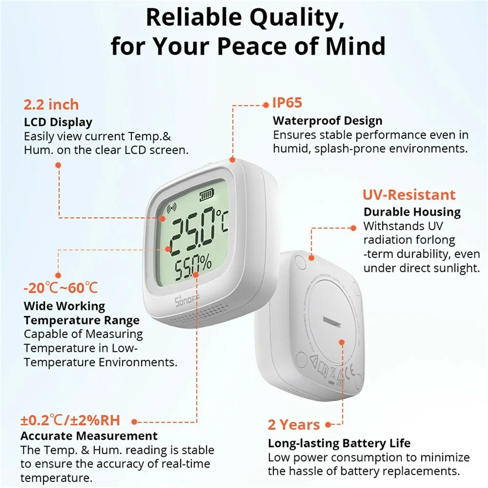 SONOFF SNZB-02WD IP65 Waterproof 2.2 Inch LCD Display Zigbee 3.0 Smart Temperature Humidity Sensor - 3