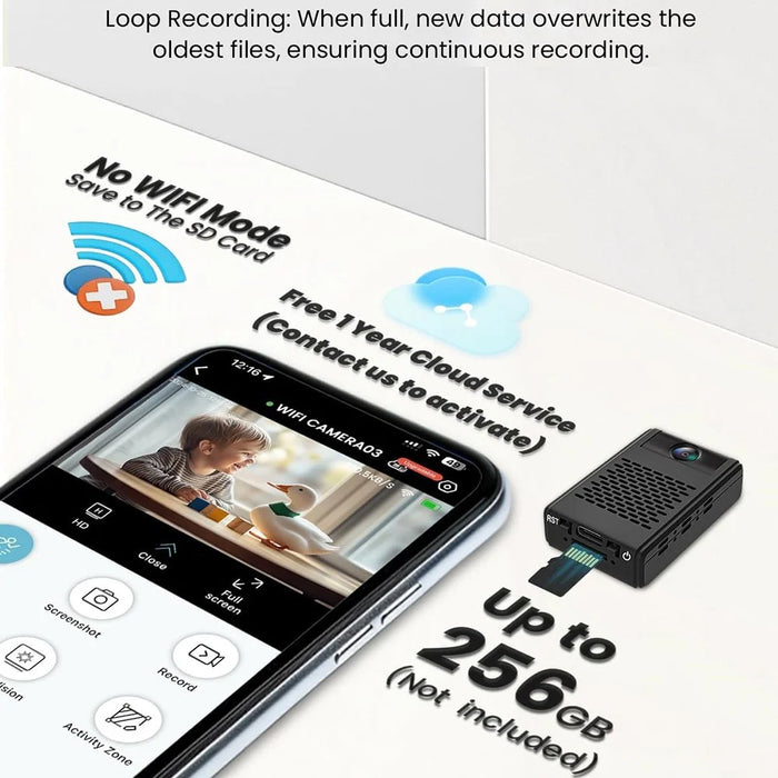 L31 180-Degree Rotating Mini Camera Ultra HD Smart Recorder with Motion Detection Alarm Push Notifications - Black - 3