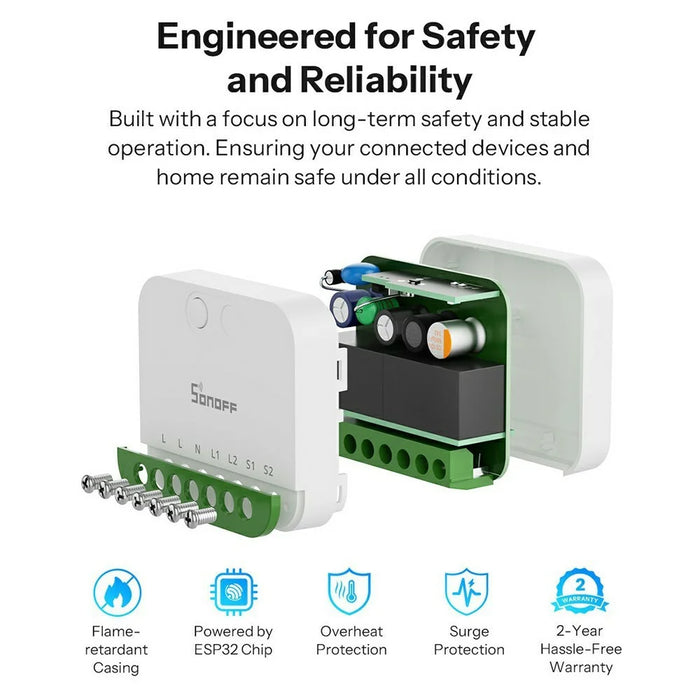 SONOFF MINI-2GS 2-Gang Smart Switch WiFi Matter-Compatible with Dual Load Control  /  Voice Assistant for Home Automation - White - 5