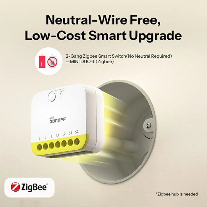 SONOFF MINI-ZB2GS-L 2-Gang Zigbee Smart Switch with APP / Voice Control for Home Automation - White - 3