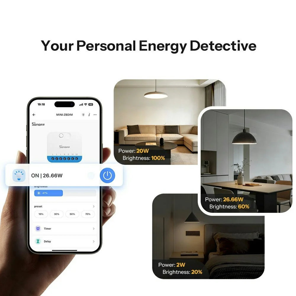 SONOFF MINI-ZBDIM Zigbee Smart Dimmer Switch Module Wireless Lighting Control for LED  /  Incandescent  /  Halogen Light - White - 7