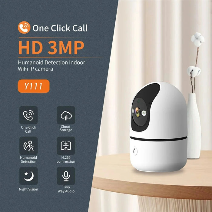 Wireless WiFi 3MP Baby Monitor Two Way Talk Humanoid Detection One Click Call Night Vision Security Camera - White  /  EU Plug - 3