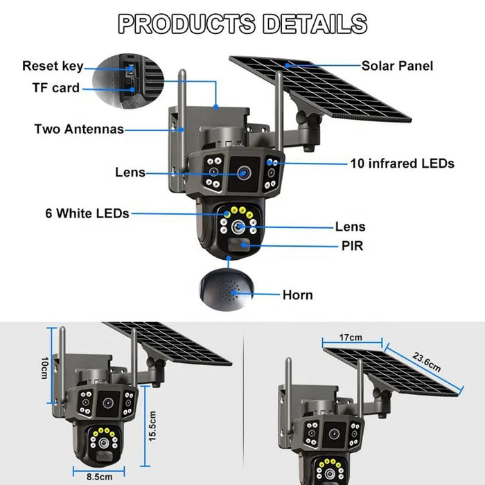QL18 Dual Lens Waterproof Outdoor Solar Security Camera AI Detection Night Vision WiFi Surveillance Camera - 6