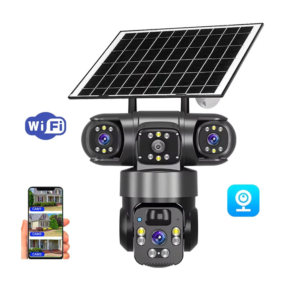 V380 Pro 3 Lens PTZ Camera Outdoor Waterproof Human Detection Two Way Audio Solar Powered WiFi Security Camera - Black - 1