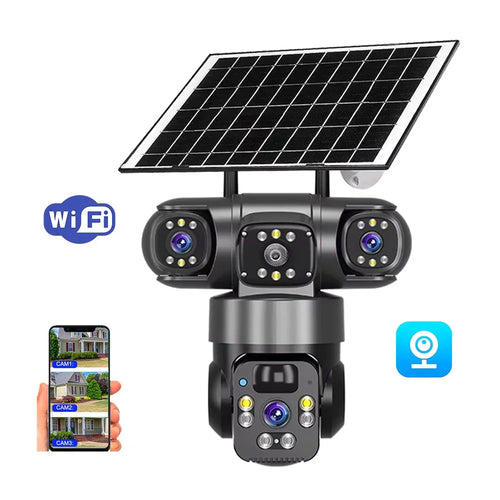 V380 Pro 3 Lens PTZ Camera Outdoor Waterproof Human Detection Two Way Audio Solar Powered WiFi Security Camera - Black - 1