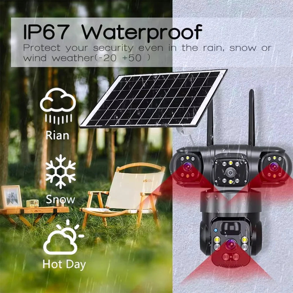 V380 Pro 3 Lens PTZ Camera Outdoor Waterproof Human Detection Two Way Audio Solar Powered WiFi Security Camera - Black - 2