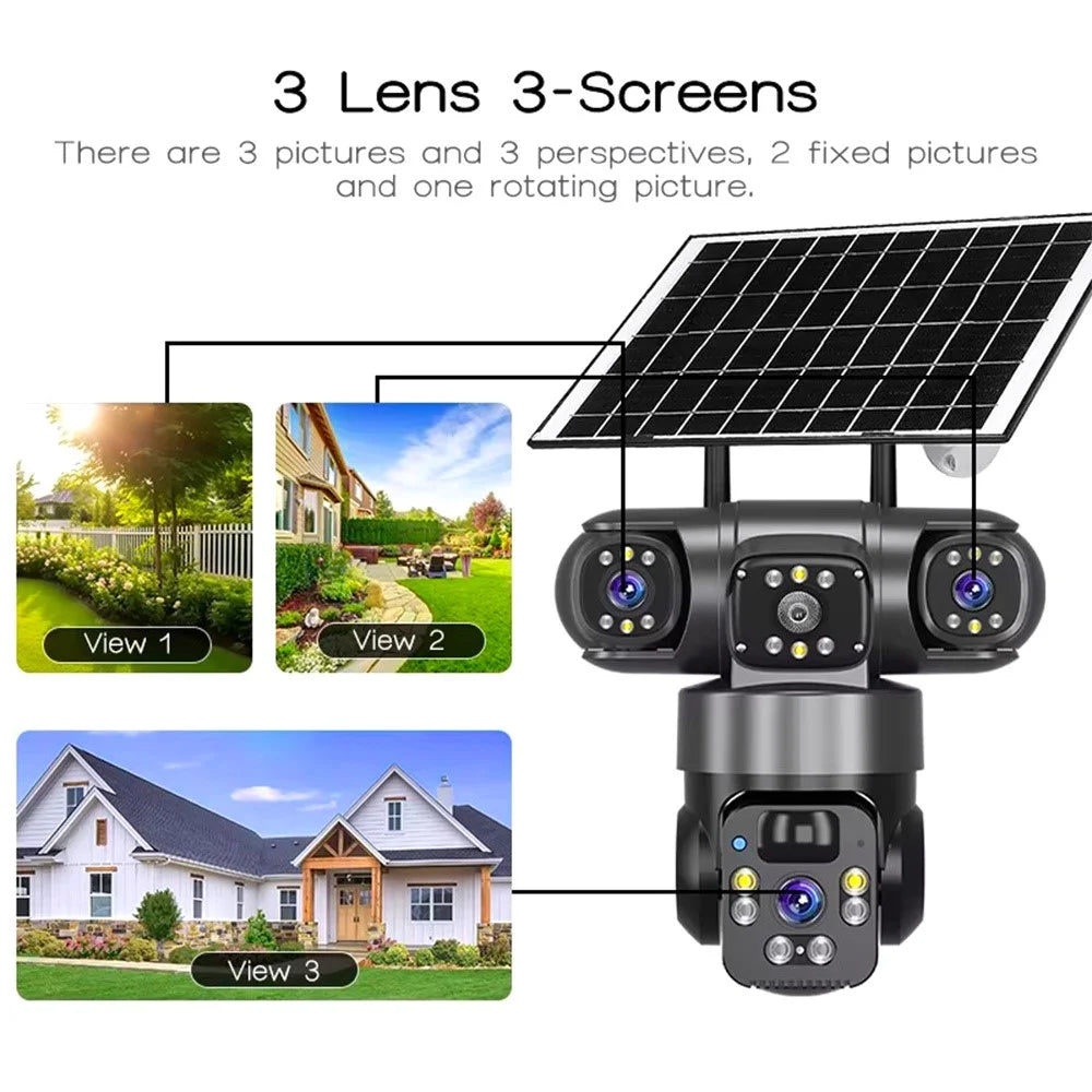 V380 Pro 3 Lens PTZ Camera Outdoor Waterproof Human Detection Two Way Audio Solar Powered WiFi Security Camera - Black - 3