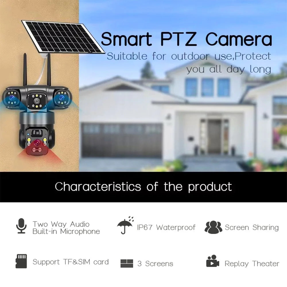 V380 Pro 3 Lens PTZ Camera Outdoor Waterproof Human Detection Two Way Audio Solar Powered WiFi Security Camera - Black - 4