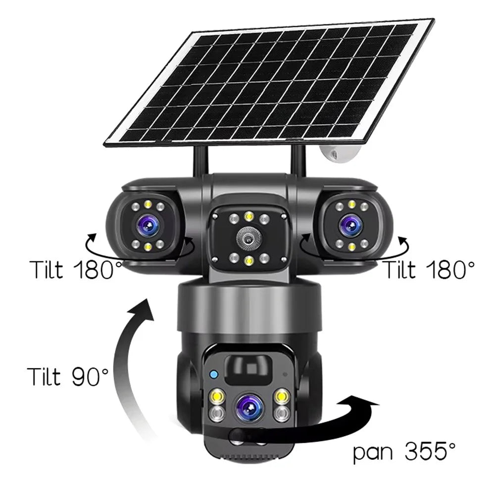 V380 Pro 3 Lens PTZ Camera Outdoor Waterproof Human Detection Two Way Audio Solar Powered WiFi Security Camera - Black - 5