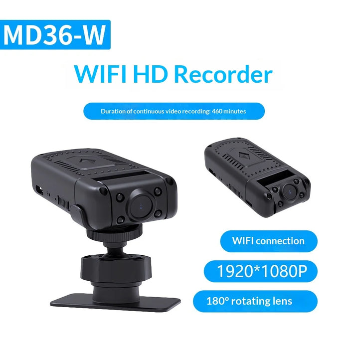 MD36 WiFi Security Camera HD 1080P Night Vision Wide Angle Cycling Recorder with Back Clip - Black - 3