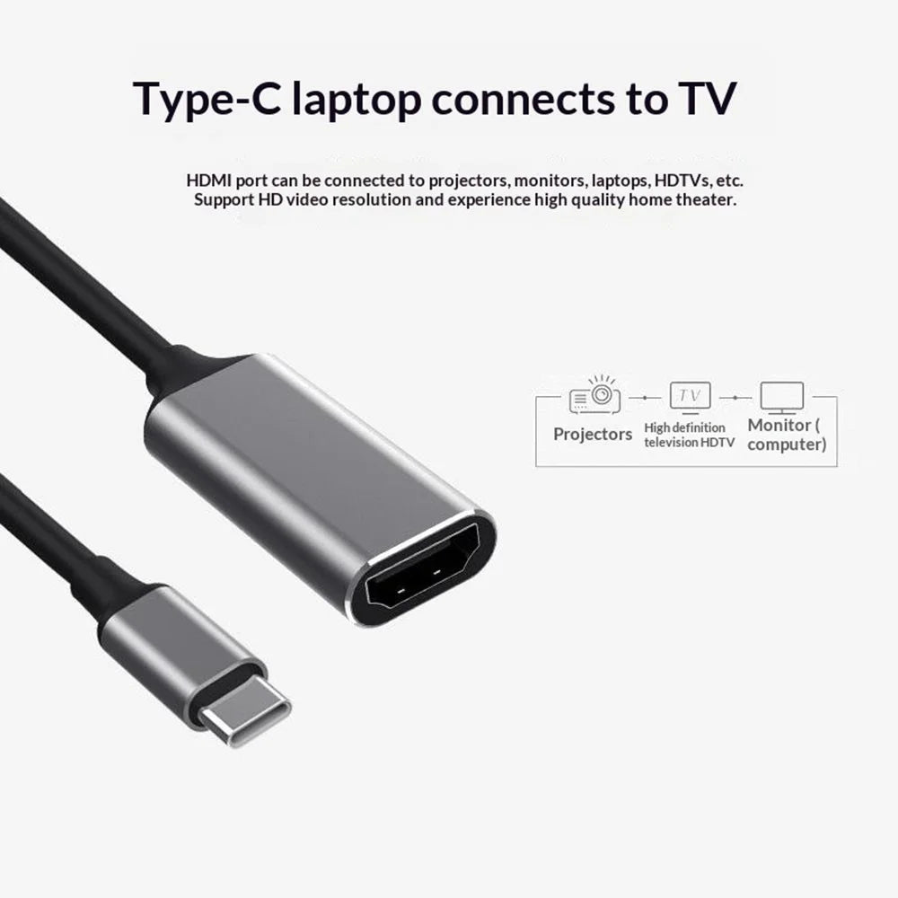 HC-61 USB-C to HD Cable 4K / 60Hz Adapter for Phone Laptop Tablet to TV Projector Screen Mirroring HD Video Audio Sync - 4