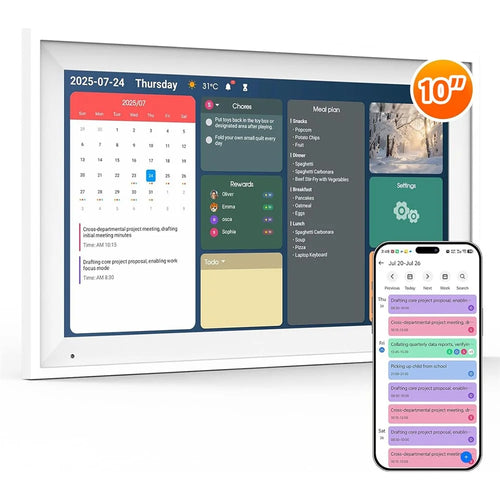 10 Inch AI Smart Family Calendar Planner Touchscreen Display Task Manager for Home Organization, 3GB+32GB - White - 1