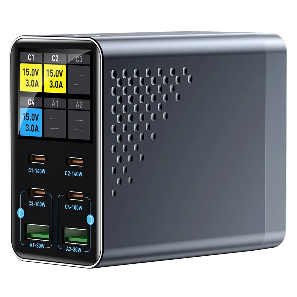 WLX-G3 140W GaN 6-Port Desktop Charger with Digital Display 4 USB-C + 2 USB-A Fast Charging Station for Laptop / Phone / Tablet - US Plug - 2