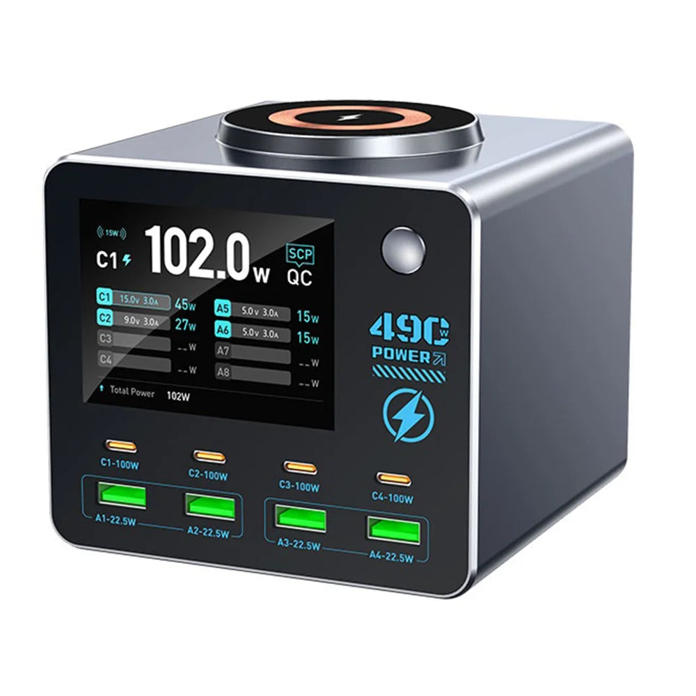 WLX-F1+ Smart Display Wireless Charging Station 100W Fast Charging Multi-Port GaN Desktop Charger - US Plug - 2