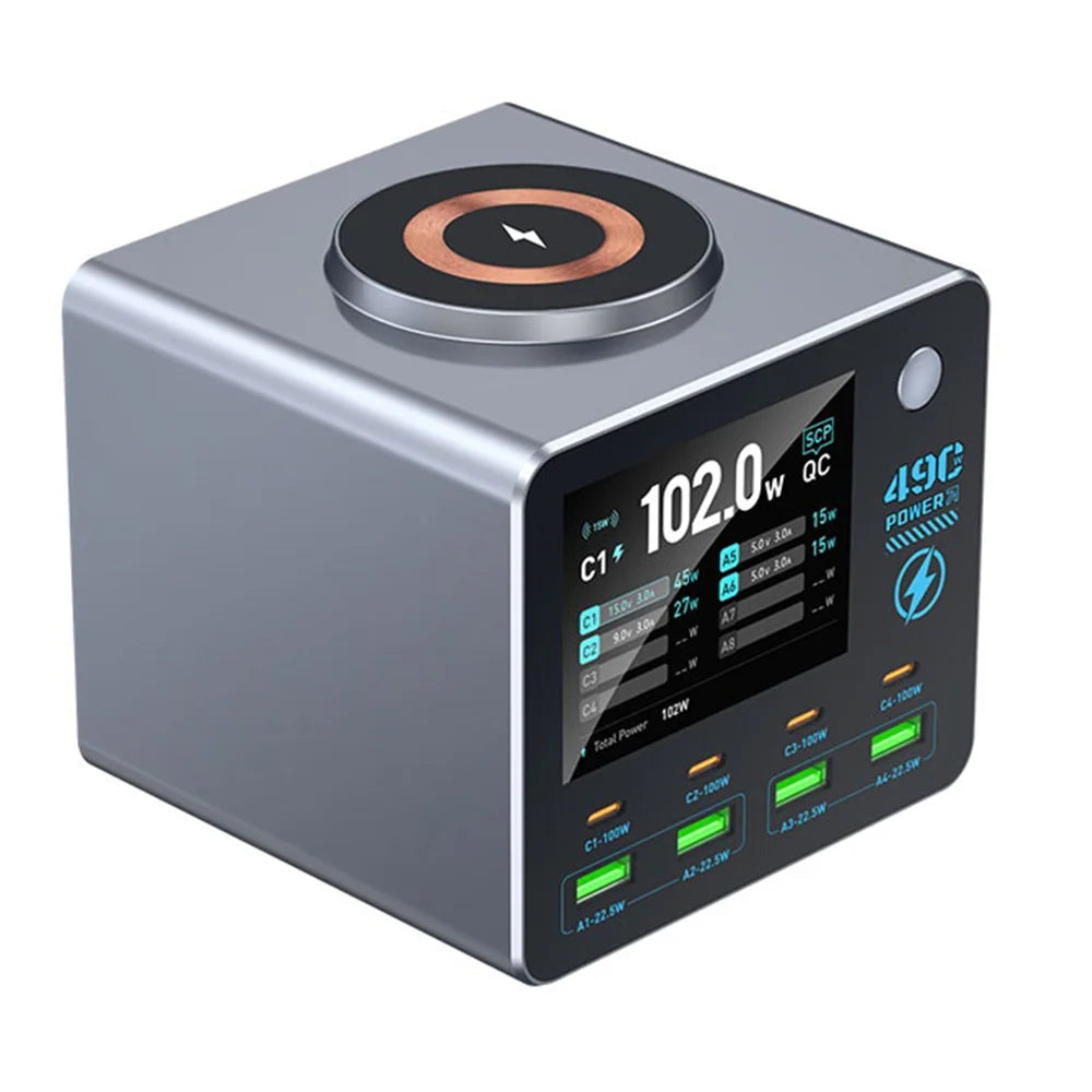 WLX-F1+ Smart Display Wireless Charging Station 100W Fast Charging Multi-Port GaN Desktop Charger - US Plug - 3