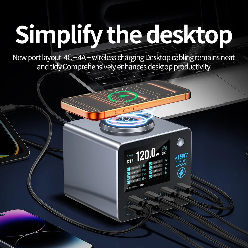 WLX-F1+ Smart Display Wireless Charging Station 100W Fast Charging Multi-Port GaN Desktop Charger - US Plug - 6