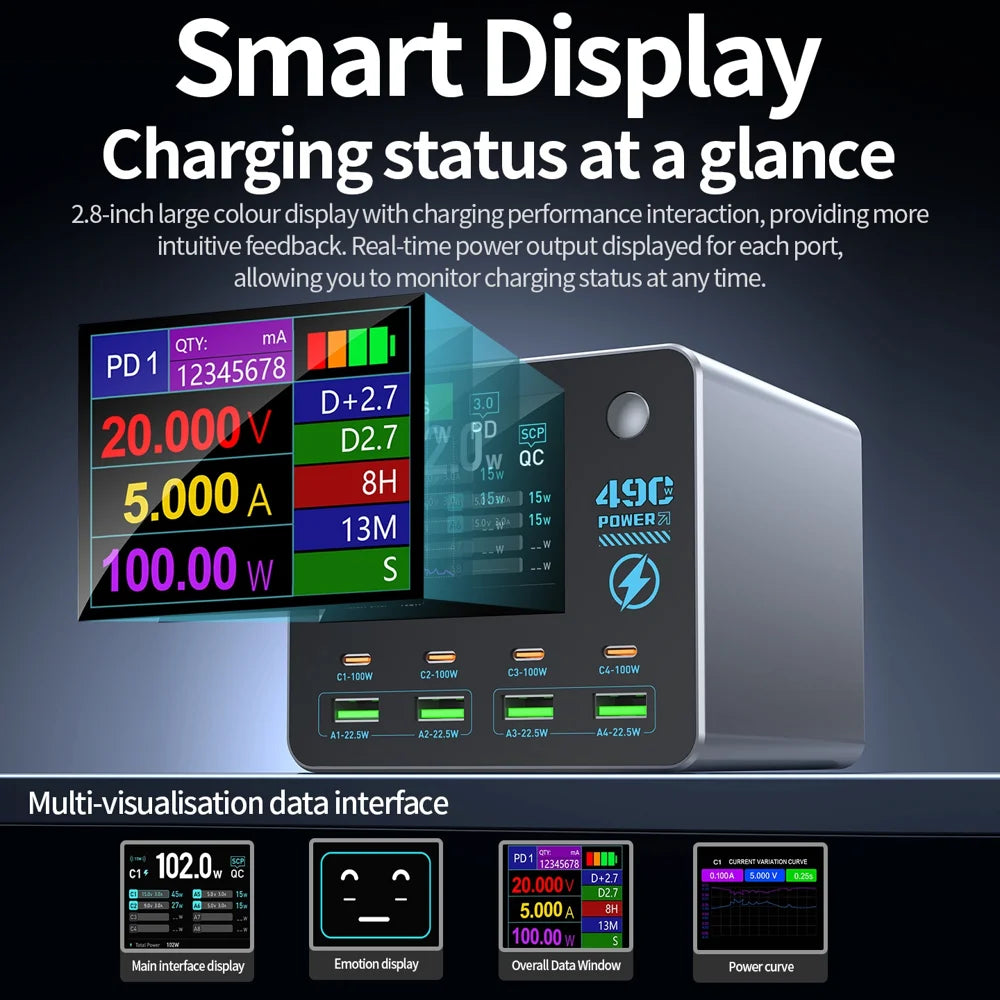 WLX-F1+ Smart Display Wireless Charging Station 100W Fast Charging Multi-Port GaN Desktop Charger - US Plug - 7