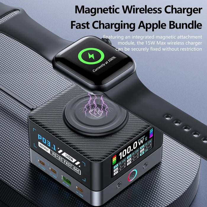 WLX-R8A 9 in 1 Smart Display 140W Fast Charger for Phone/Tablet/Laptop Desktop Charging Station with Wireless Charger - US Plug - 2