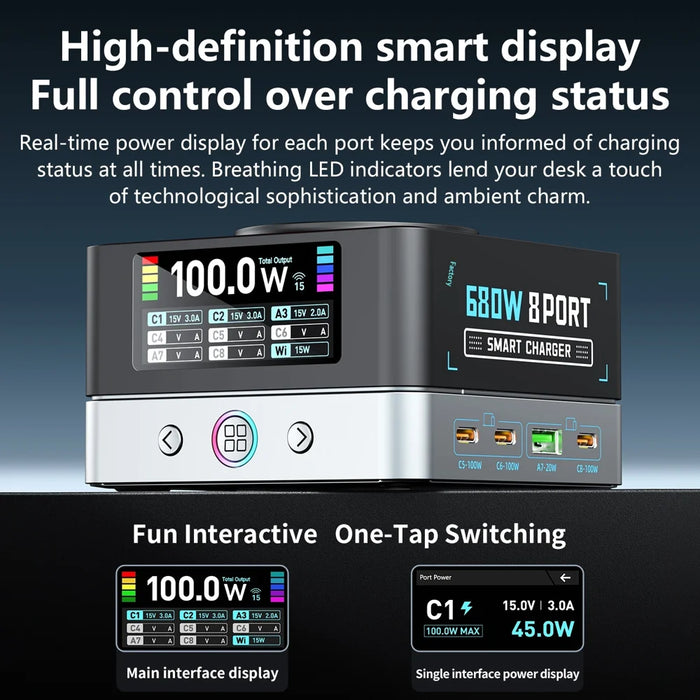 WLX-R8A 9 in 1 Smart Display 140W Fast Charger for Phone/Tablet/Laptop Desktop Charging Station with Wireless Charger - US Plug - 4