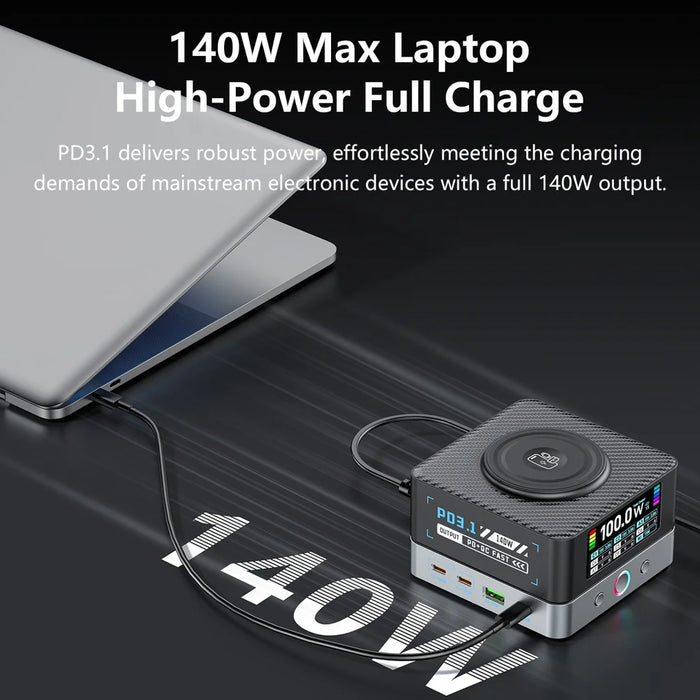 WLX-R8A 9 in 1 Smart Display 140W Fast Charger for Phone/Tablet/Laptop Desktop Charging Station with Wireless Charger - US Plug - 5