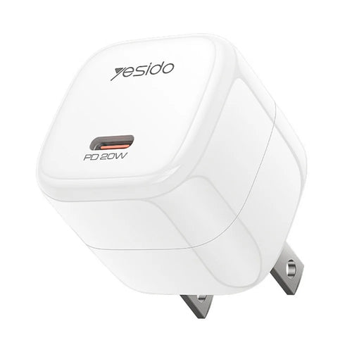 YESIDO YC15U PD 20W Fast Charging USB-C Single Port Charger Mini Cube GaN Power Adapter - White/US Plug - 1