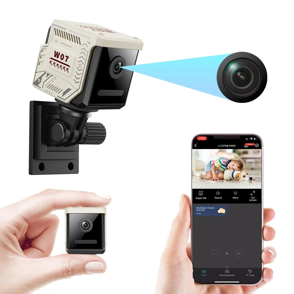 W07 WiFi Mini Compact Security Camera 1080P HD Night Vision Motion Detection Remote Monitor for Home (No Memory Card) - White - 1