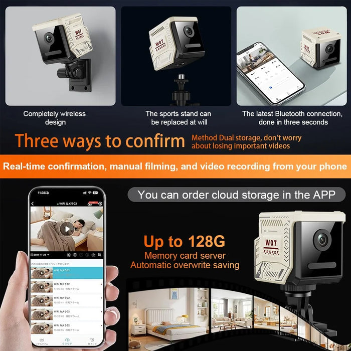 W07 WiFi Mini Compact Security Camera 1080P HD Night Vision Motion Detection Remote Monitor for Home (No Memory Card) - White - 5