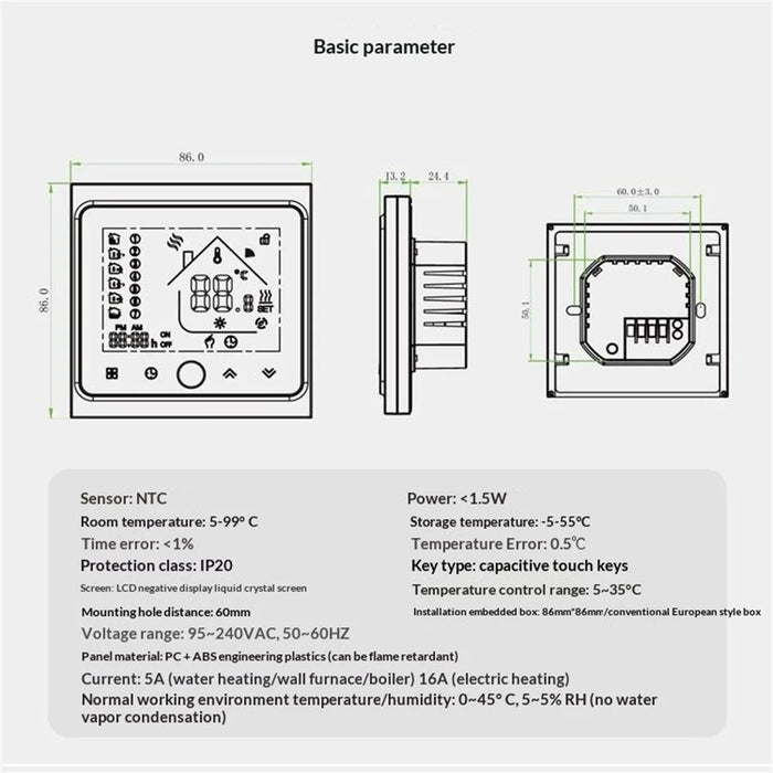 BHT-002GBLZB ZigBee Smart Thermostat Precise Temperature Control LCD Touch Screen Heating Controller - Black - 4