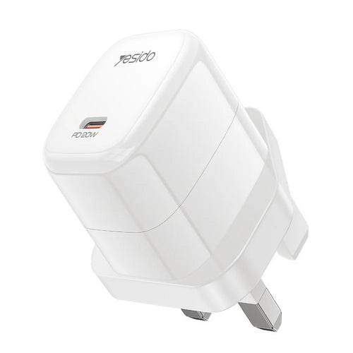 YESIDO YC148 UK Plug PD 20W Fast Charging Mini Cube Adapter USB-C Travel GaN Wall Charger - White - 1