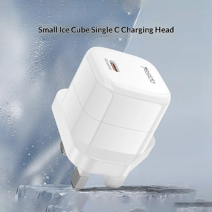 YESIDO YC148 UK Plug PD 20W Fast Charging Mini Cube Adapter USB-C Travel GaN Wall Charger - White - 2