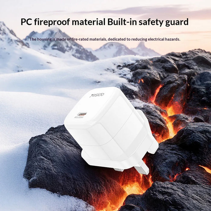 YESIDO YC148 UK Plug PD 20W Fast Charging Mini Cube Adapter USB-C Travel GaN Wall Charger - White - 4