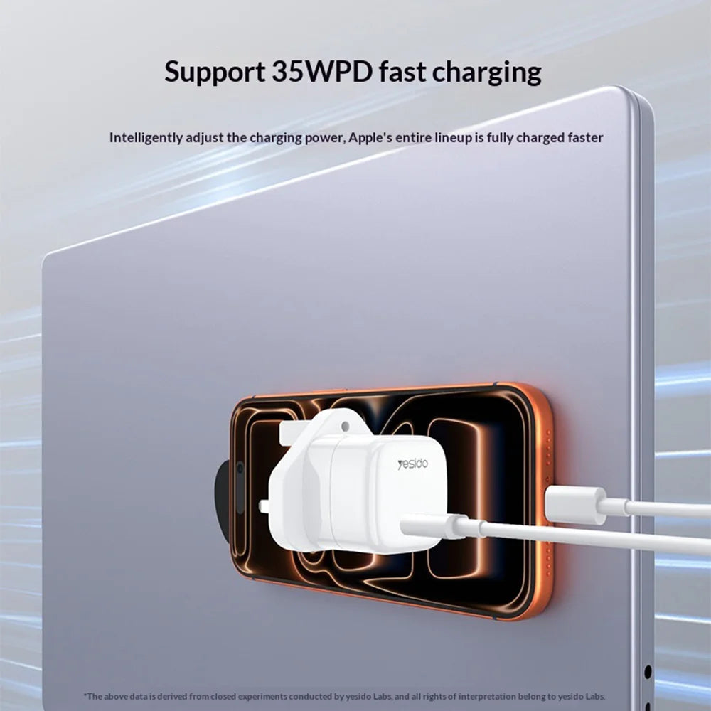 YESIDO YC148 UK Plug PD 20W Fast Charging Mini Cube Adapter USB-C Travel GaN Wall Charger - White - 5