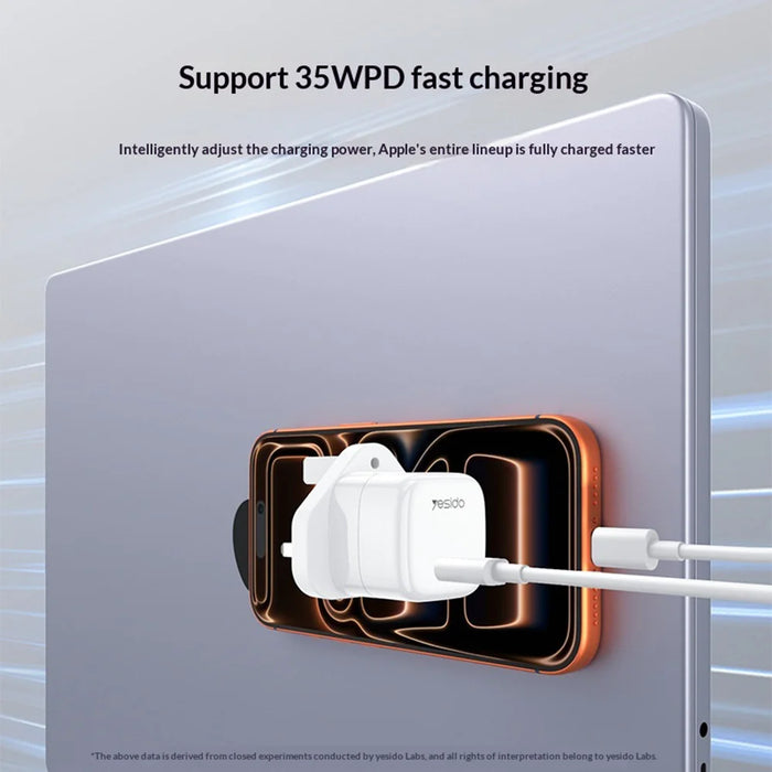 YESIDO YC148 UK Plug PD 20W Fast Charging Mini Cube Adapter USB-C Travel GaN Wall Charger - White - 5