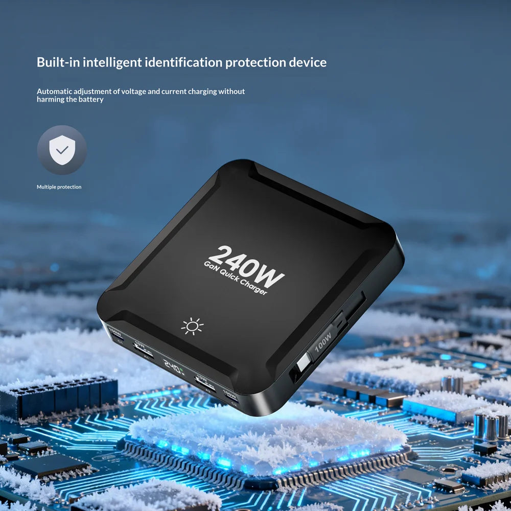 BK-124D 2 USB-C + 2 USB-A Multi Port Charger with Retractable Type-C Cable 100W Fast Charging Desktop Station - EU Plug - 4