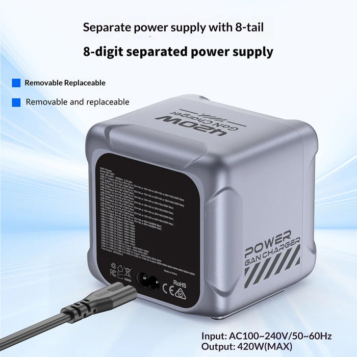 BK-126D 6 USB-C + 2 USB-A 8-Port GaN Desktop Charger 140W Fast Charging Station with Colorful LCD Screen - EU Plug - 6