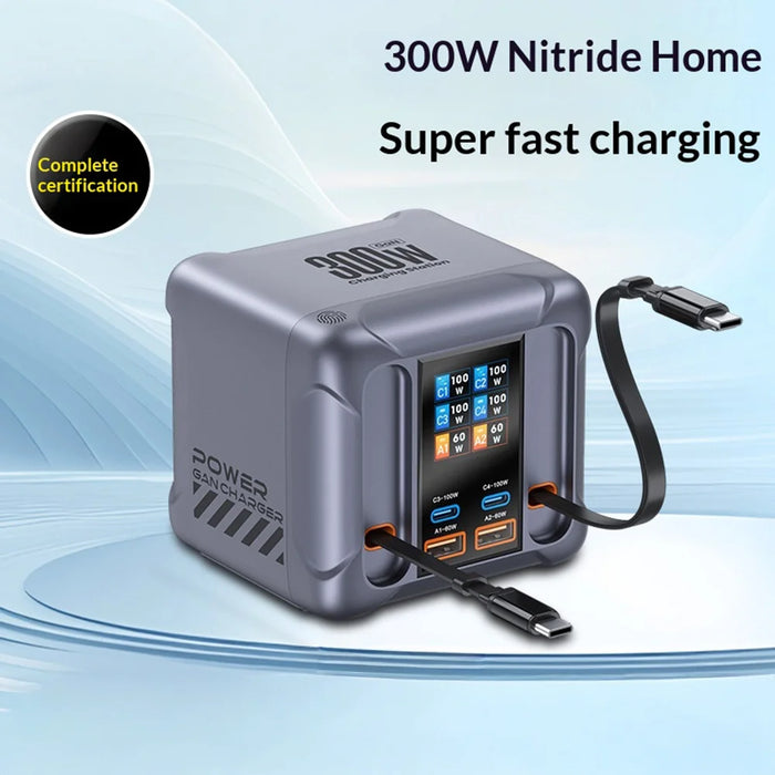 HW866 100W Fast Charging Desktop Station LCD Display GaN Multi-Port Charger with 2 Retractable Type-C Cables - EU Plug - 2